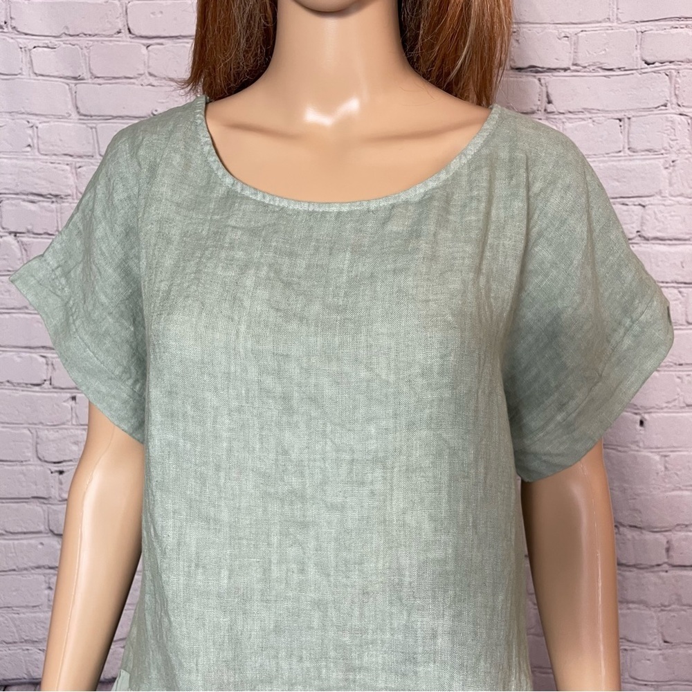 NWT New Terzo Millennio Sage Eyelet-trim Linen Top Made in Italy Size L - Picture 2 of 11